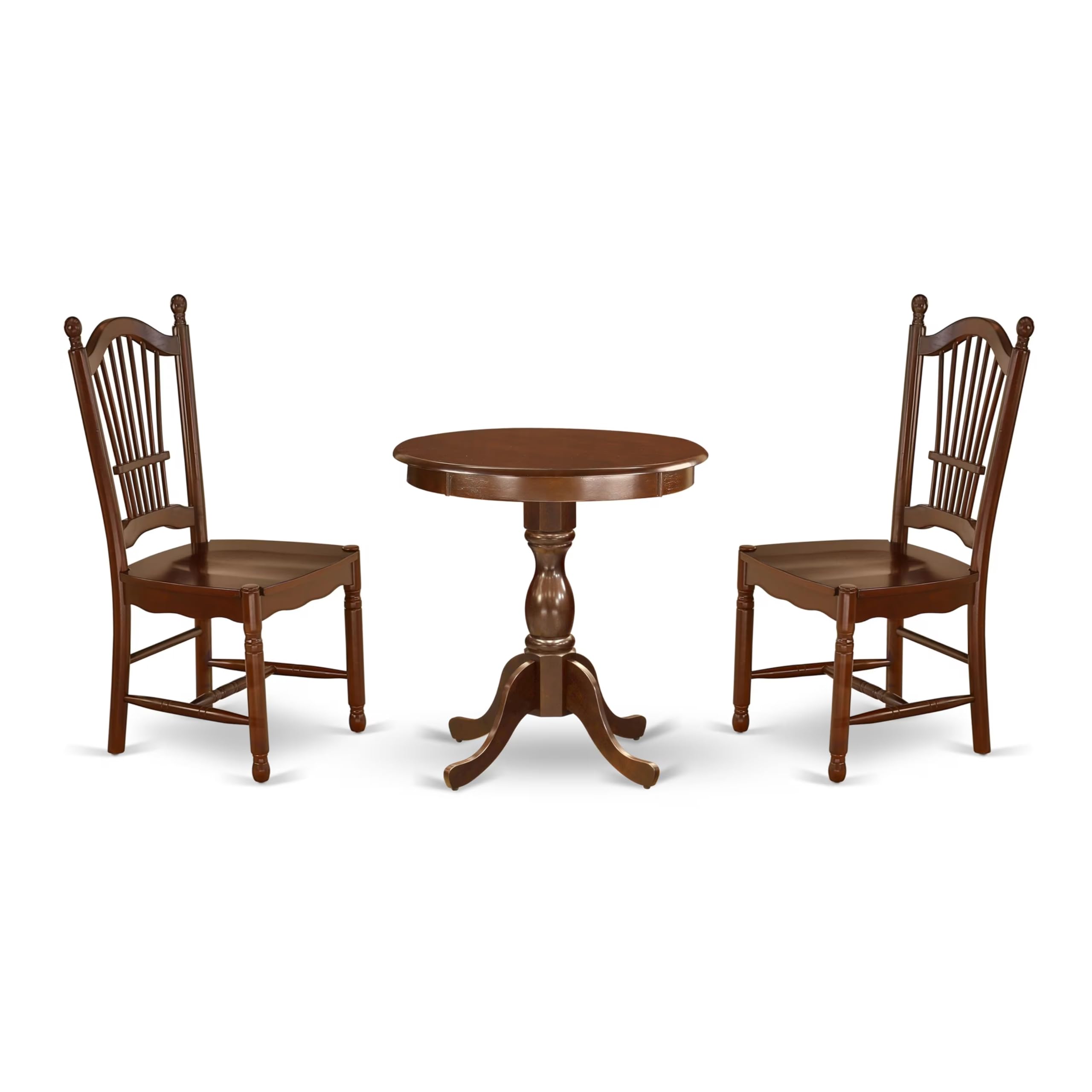East West Furniture Esdo3-Mah-W Eden 3 Piece Set For Small Spaces Contains A Round Dining Room Table With Pedestal And 2 Wood Seat Chairs, 30X30 Inch, Mahogany